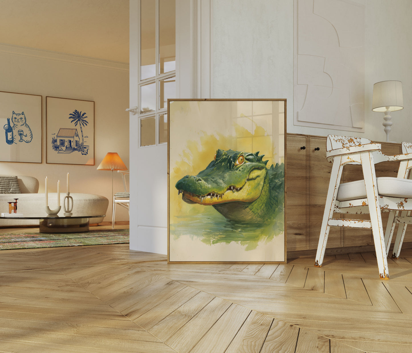 Póster de acuarela de cocodrilo feroz