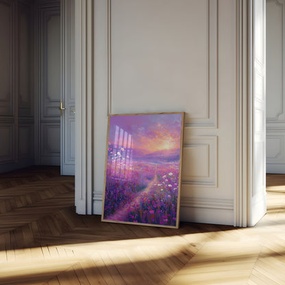 Lavender Sunset Flower Meadow Poster