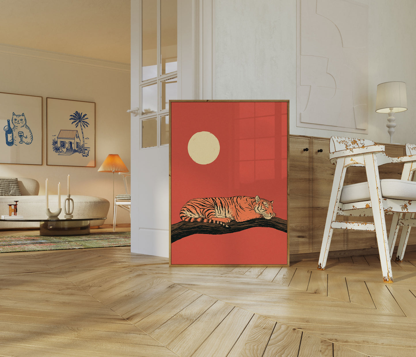Tigre au repos sous la lune - Affiche