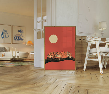 Tigre au repos sous la lune - Affiche