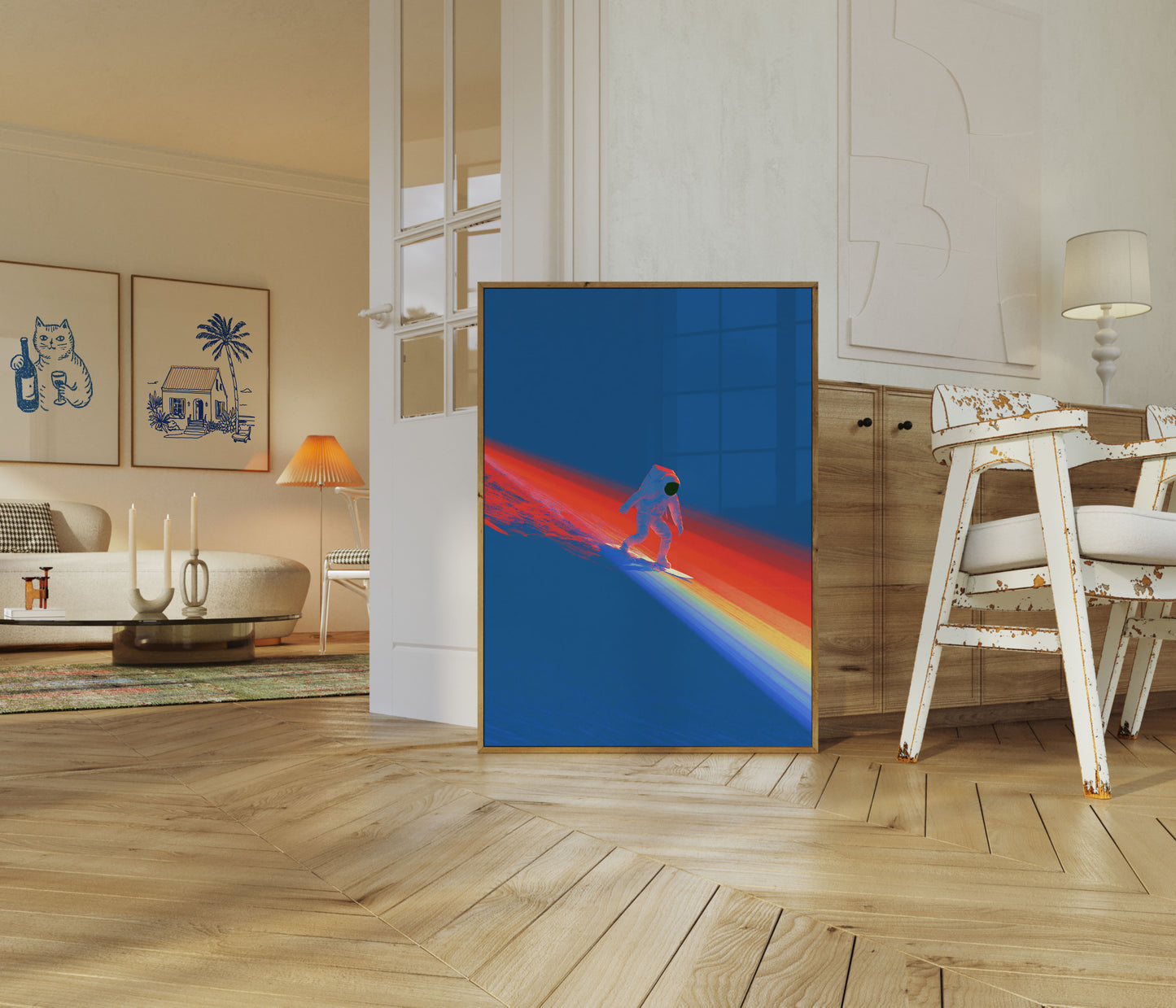 Astronaut reitet auf Regenbogen Poster