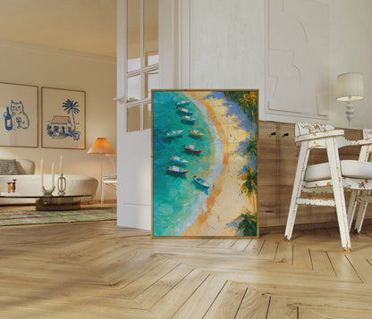 Tropical Beach Boats Poster