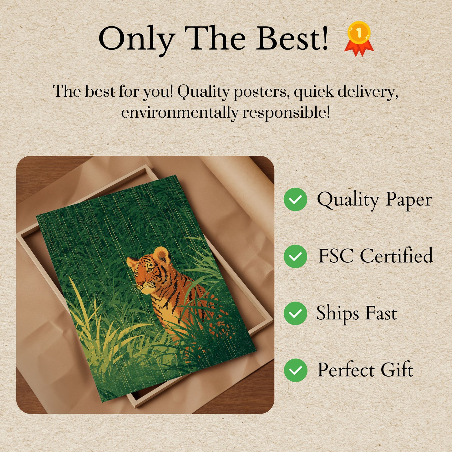 Tiger in the Grassland Poster