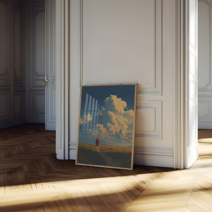 Wanderer in der goldenen Graslandschaft Plakat