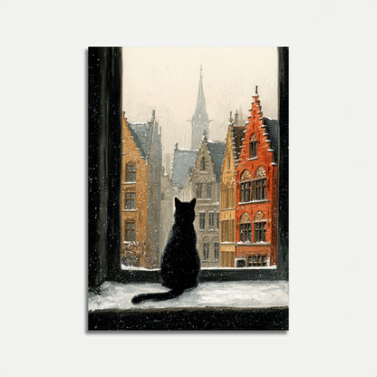 Black Cat Winter Street Poster