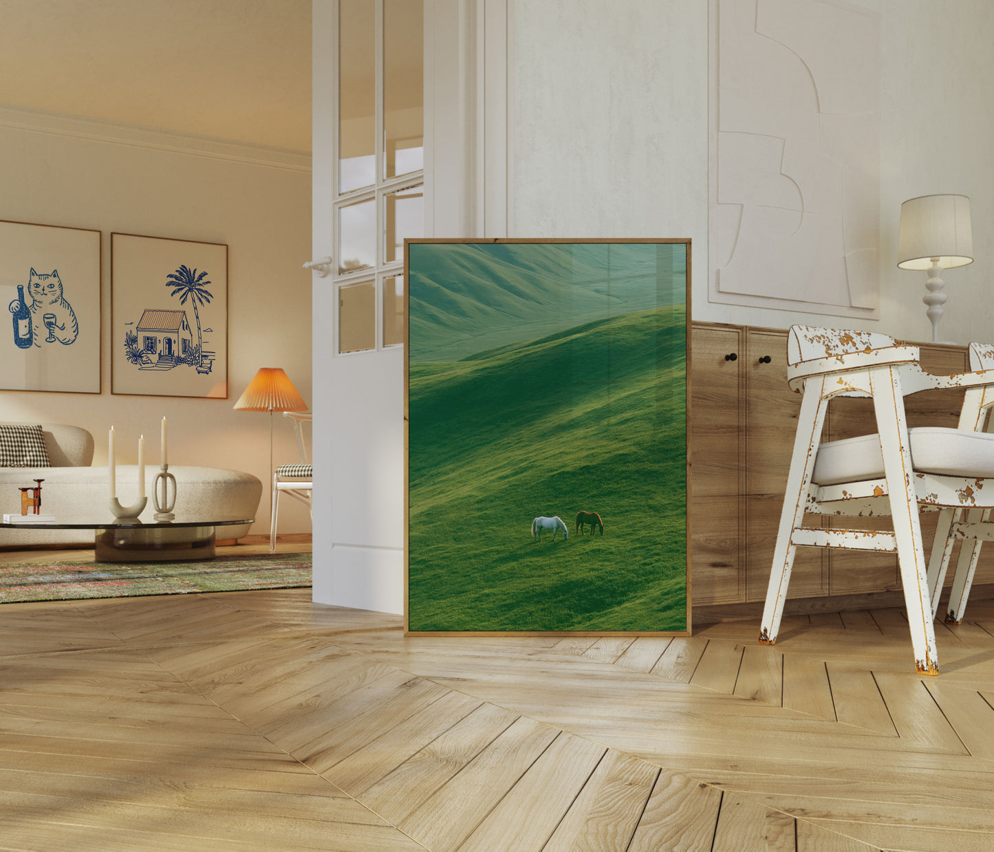 Grazing Horses in Rolling Hills Poster