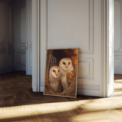Barn Owls in Warm Light Poster