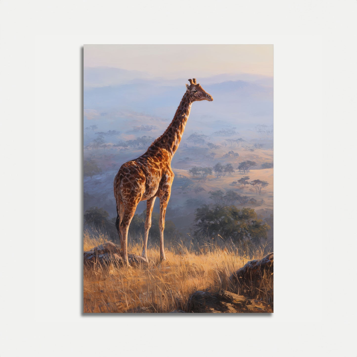 Póster de paisaje majestuoso de sabana con jirafas