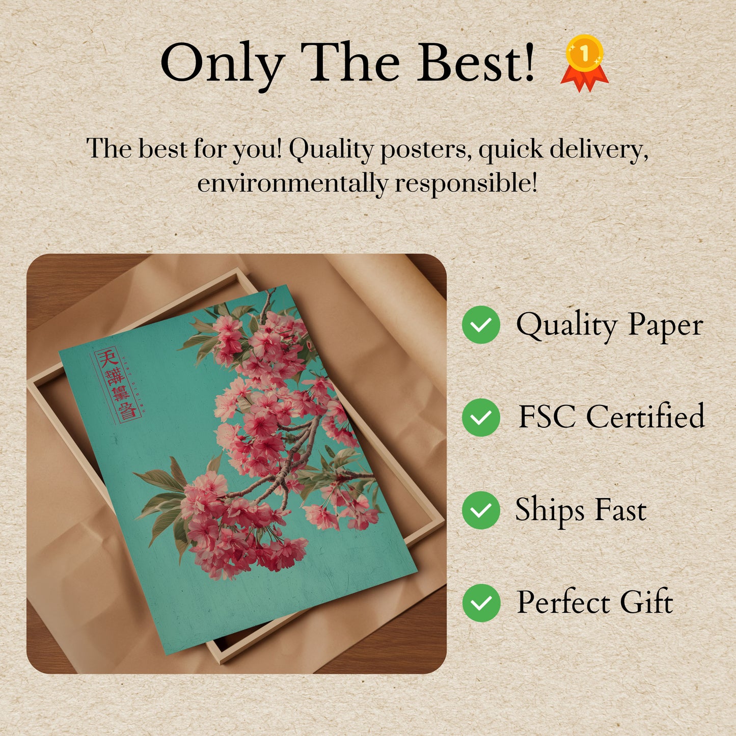 Póster vintage turquesa de flores de Sakura