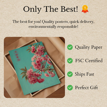 Póster vintage turquesa de flores de Sakura
