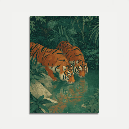 Tigers Drinking from Jungle Stream Poster