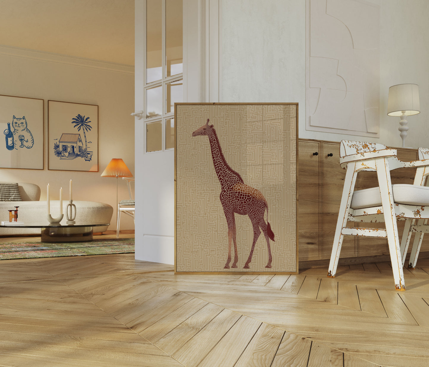 Geometric Maze Giraffe Poster