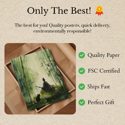 Póster del bosque de bambú del samurái zen