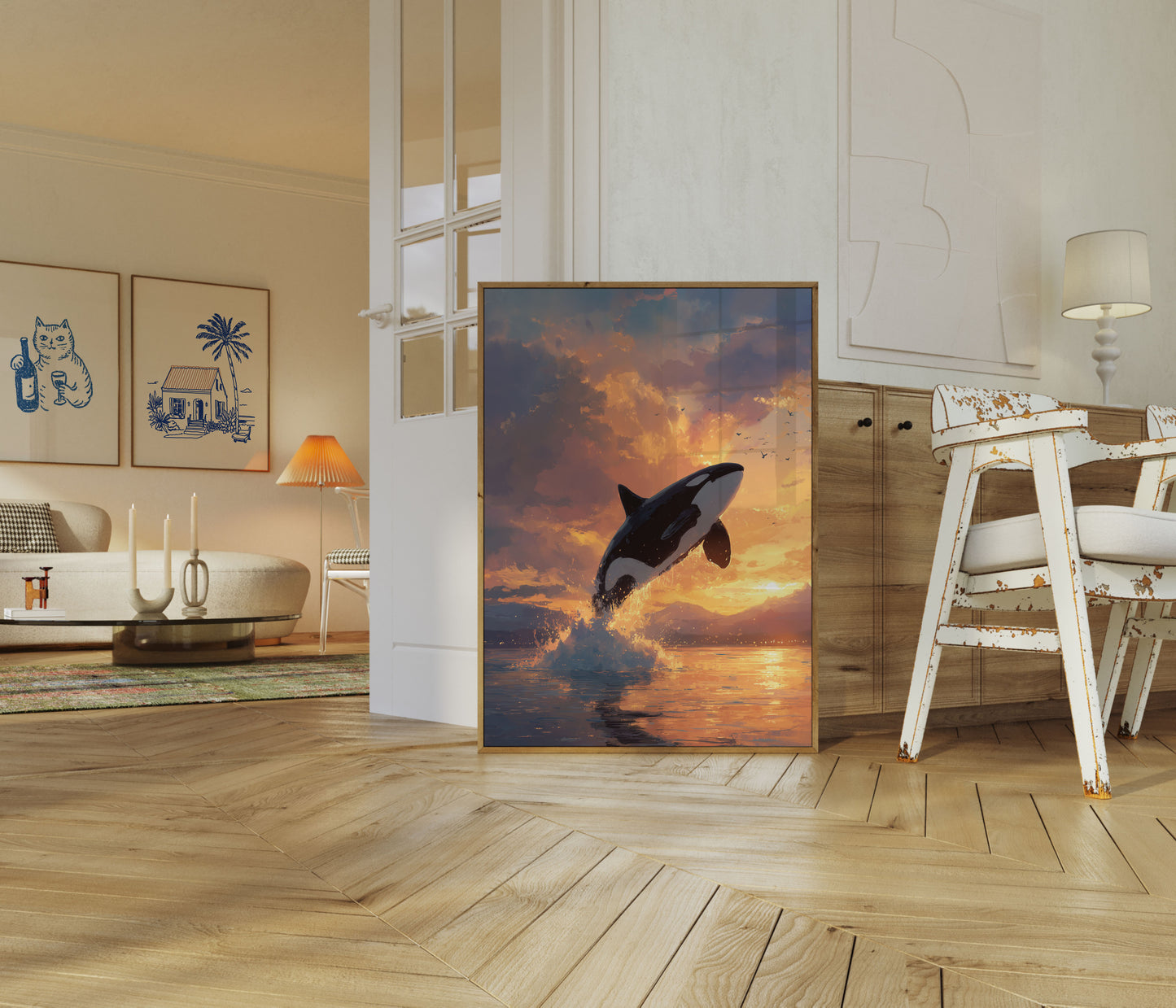 Majestic Orca Sunset Leap Poster