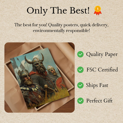 Póster de guerreros vikingos listos para la batalla