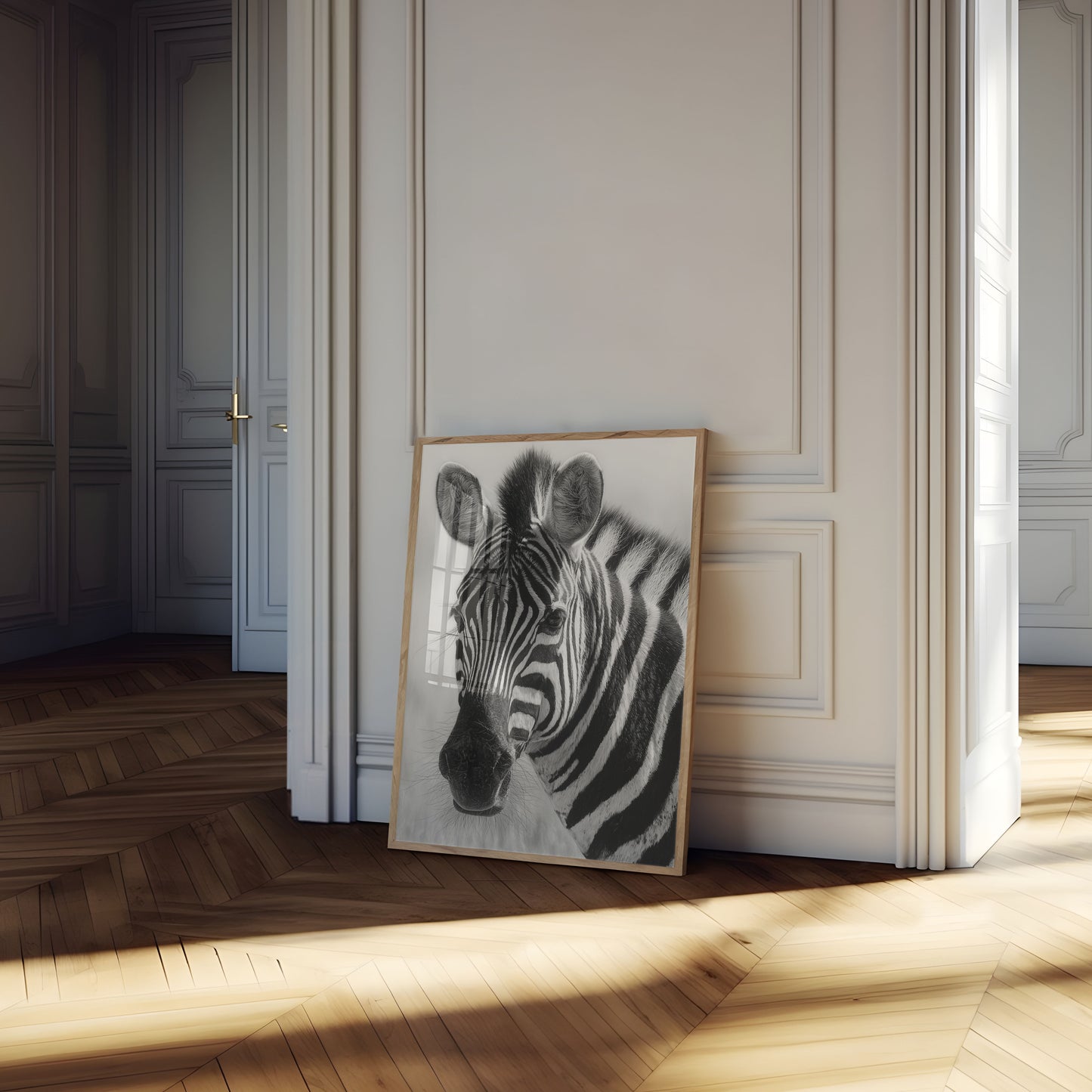 Zebra Portrait Black and White Poster