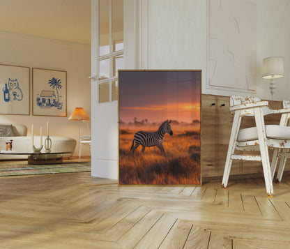 Sunset Savanna Zebra Poster