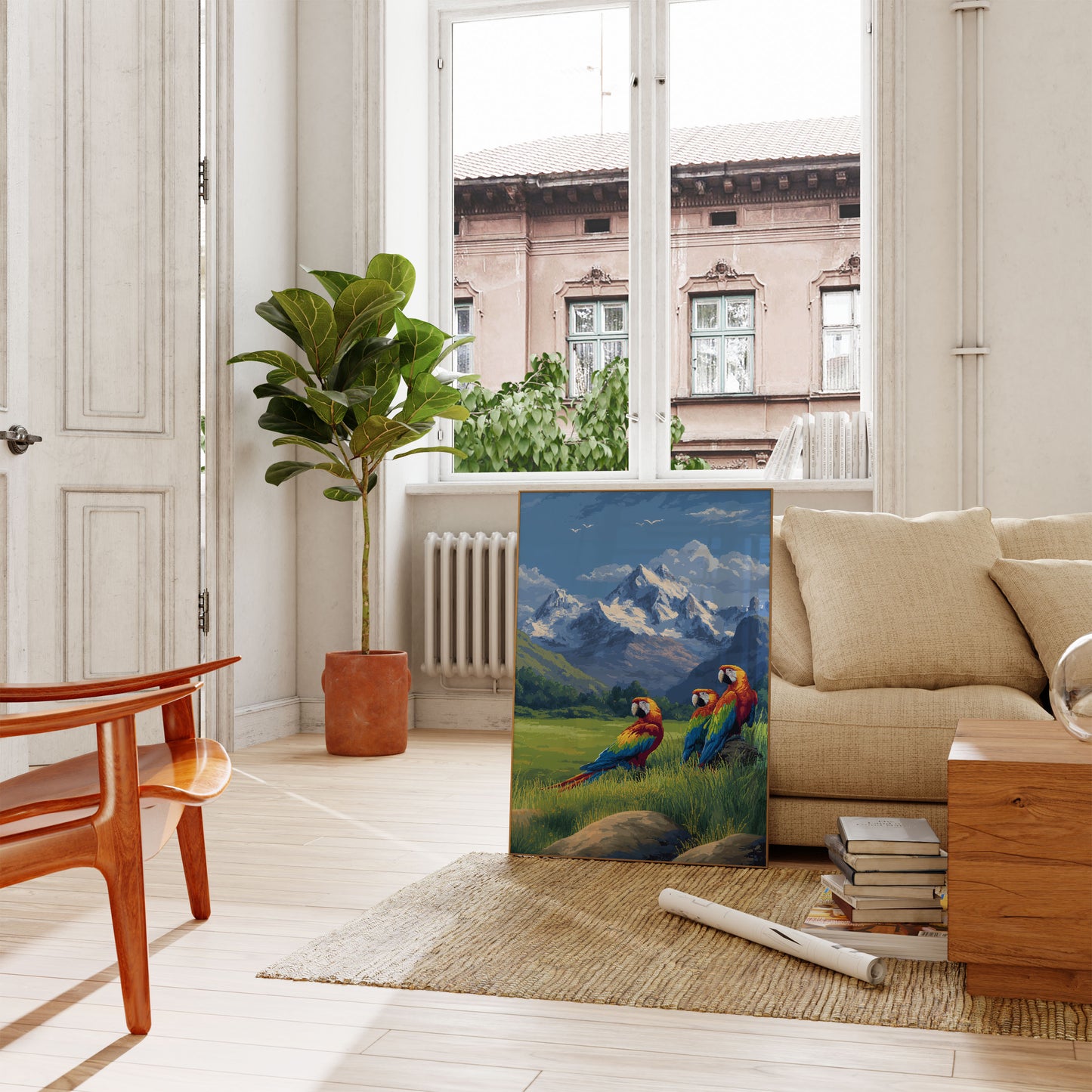 Affiche de Perroquets Aras en Prairie Alpine