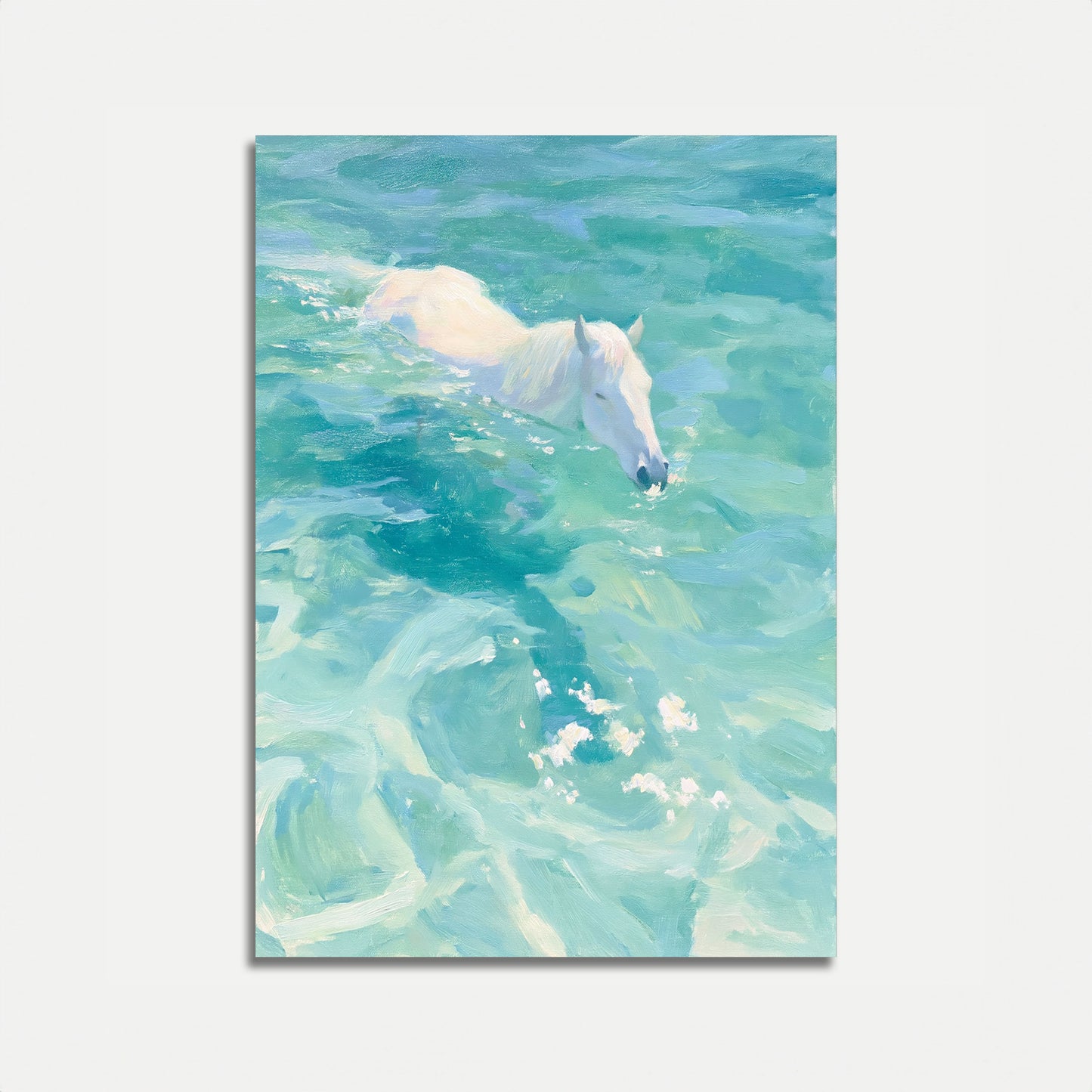 White Horse Swimming in Ocean Poster