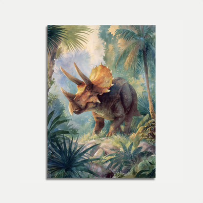 Póster de la jungla del triceratops prehistórico