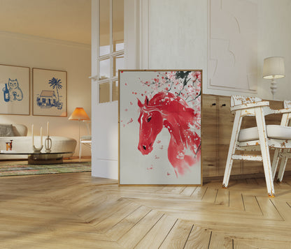 Red Stallion Cherry Blossom Poster