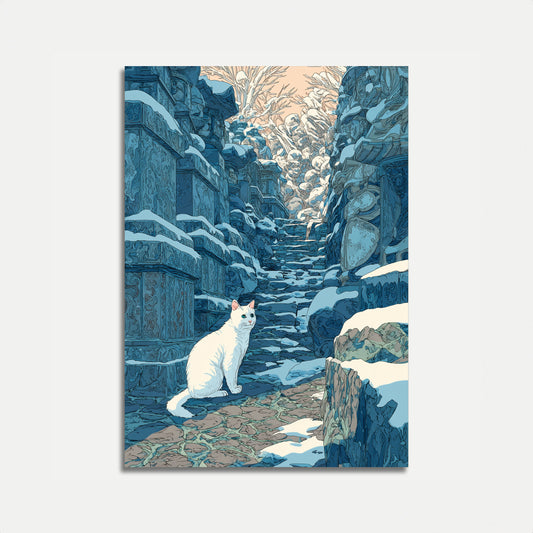 White Cat in Ancient Ruins Poster