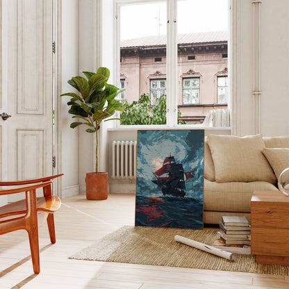 Crimson Skull Pirate Ship Poster