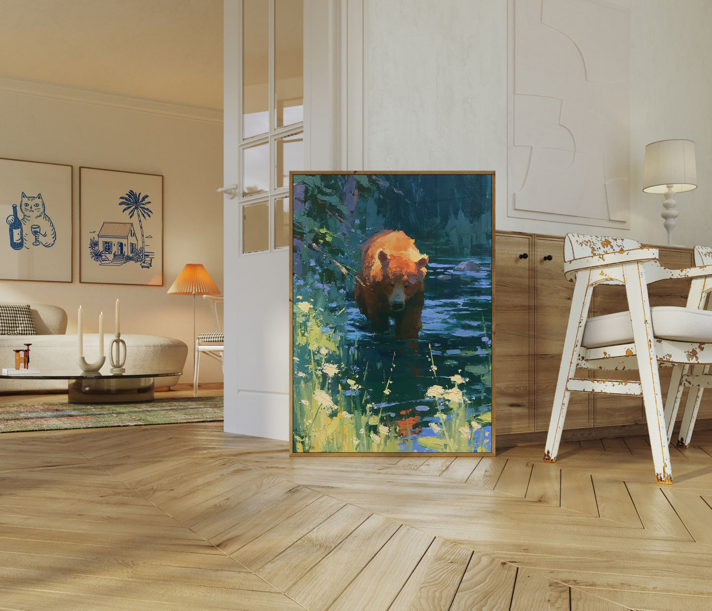 Bear in Wildflower Stream Poster