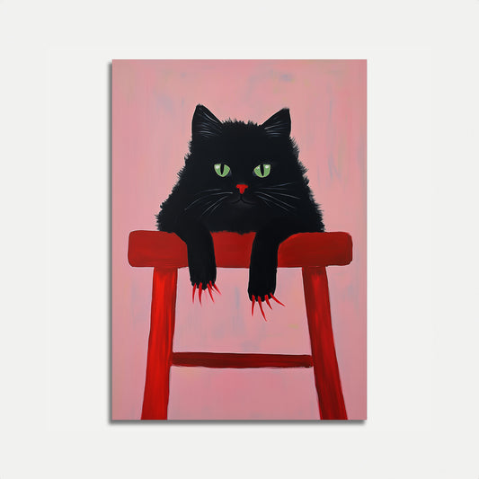 Noir Cat on Red Stool Poster