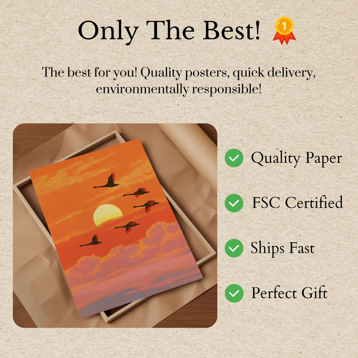Swans Flying Into Sunset Poster