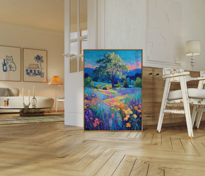 Wildblumen-Wiesen-Sonnenuntergang-Plakat