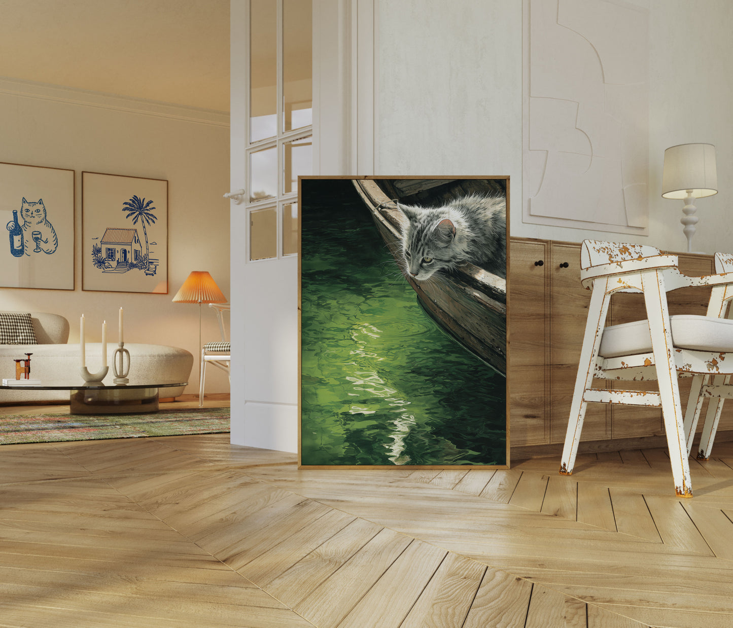 Cat by the Waterside Poster