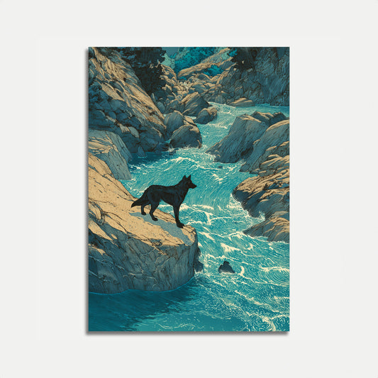 Wolf by Rocky Coastal Stream Poster