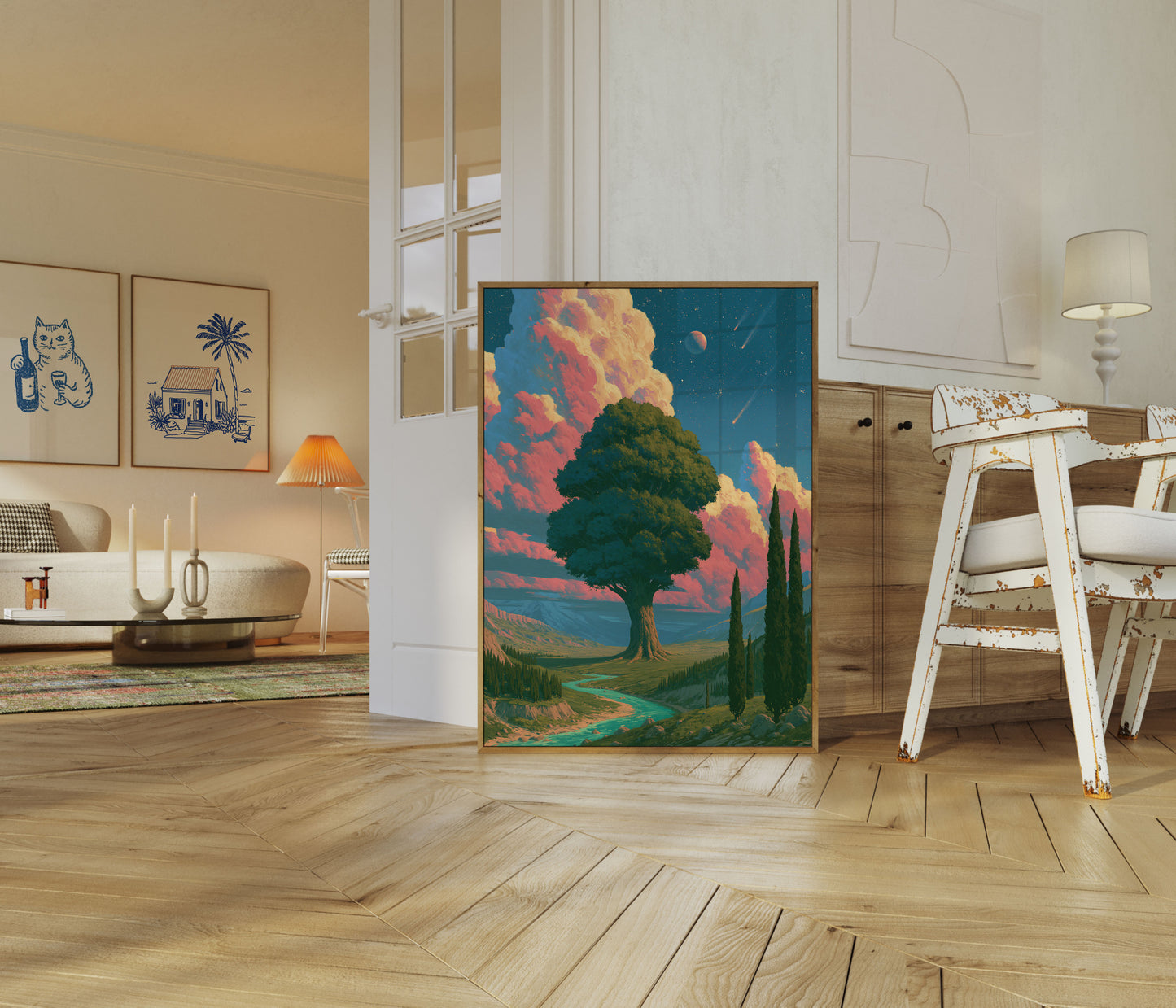 Mystical Landscape With Ancient Tree Poster