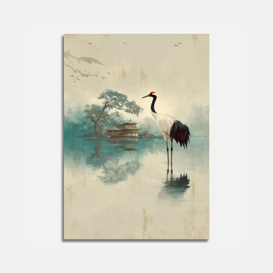 Elegant Crane ved Misty Lake Plakat