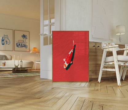 Plakát s červenými a bílými koi kapry