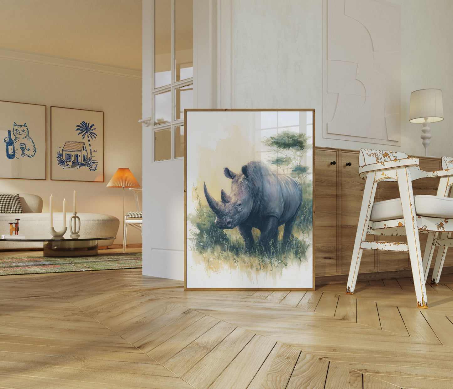 Póster de Majestuoso Rinoceronte en la Naturaleza