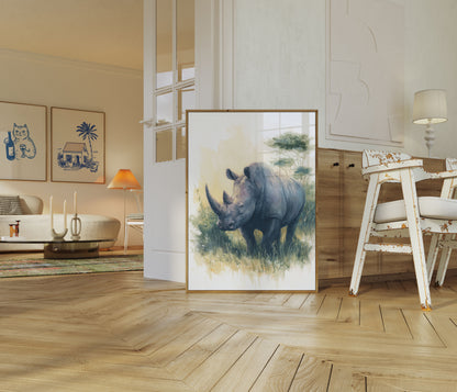 Póster de Majestuoso Rinoceronte en la Naturaleza