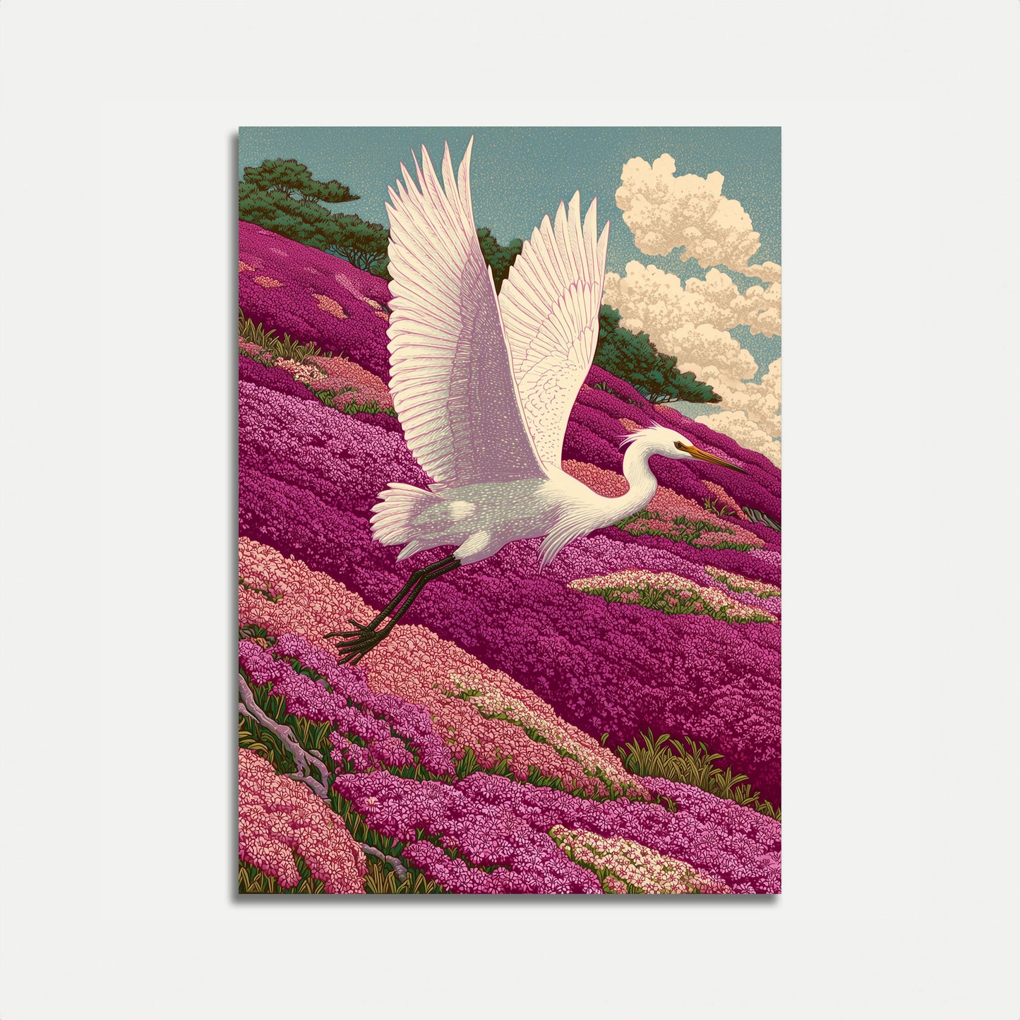 Elegant Hejre i Blomstermarker Plakat