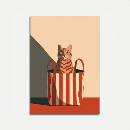 Gestreifter Kater in roter Tasche Poster
