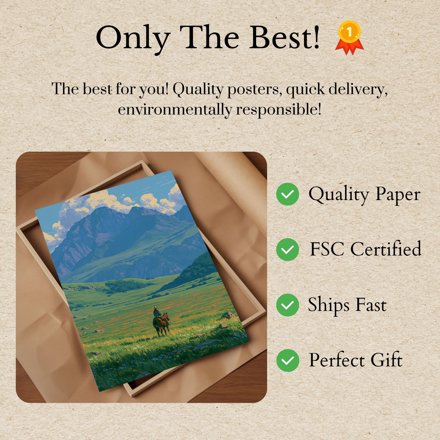 Cowboy Horseback Mountain Valley Poster