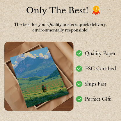Cowboy Horseback Mountain Valley Poster