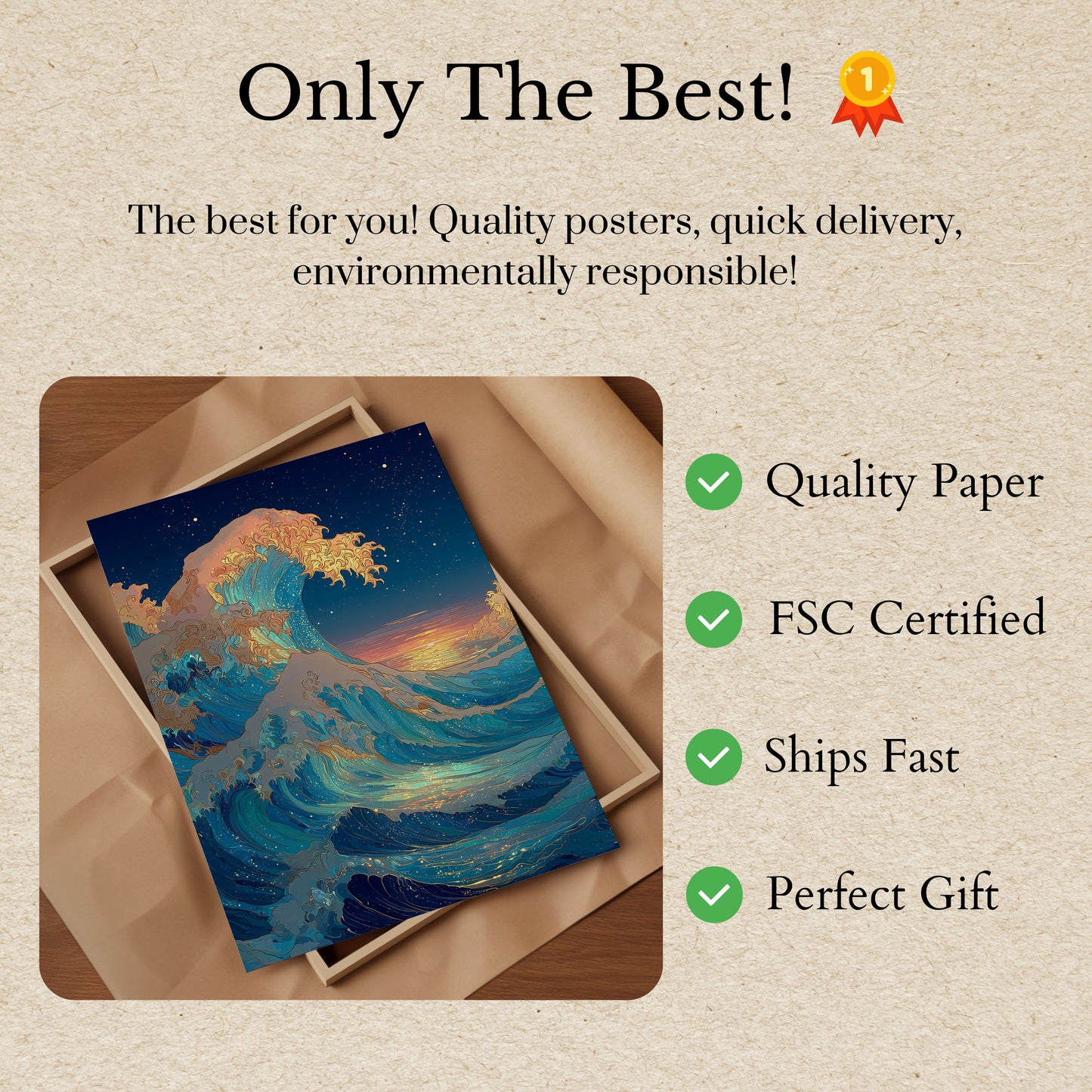 Ocean Wave Sunset Poster