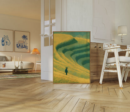 Rice Field Farmer Landscape Poster