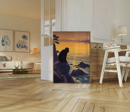 Póster de Primate Contemplativo al Atardecer