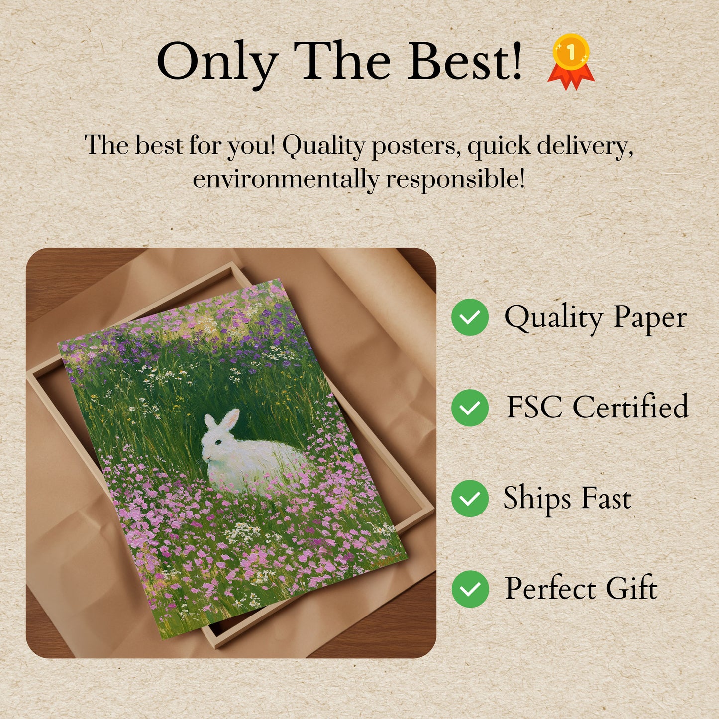 White Rabbit in Flower Meadow Poster