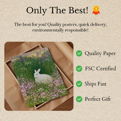 White Rabbit in Flower Meadow Poster