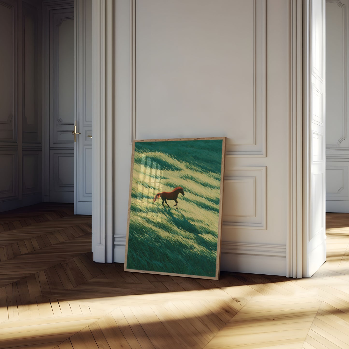 Red Horse Running Through Grassland Poster