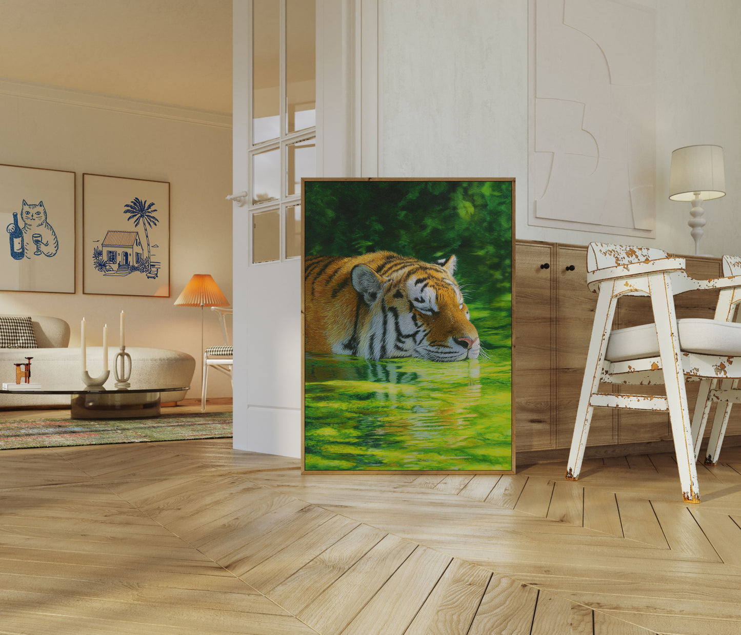 Cartel de Tigre Nadando en el Agua