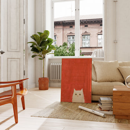 Cartaz Gato Branco Fundo Vermelho